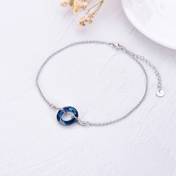 Sterling Silver Blue Circle Crystal Ankle Bracelet-4