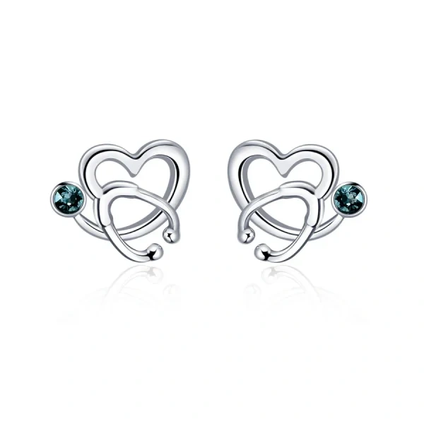 Sterling Silver Nurse Stethoscope Studs Earrings With Crystal-0