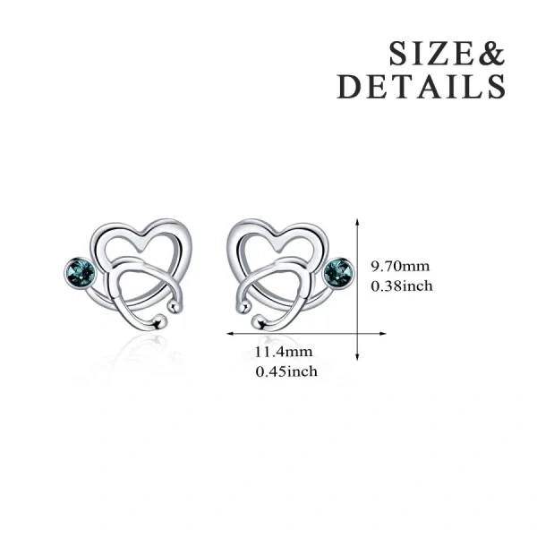 Sterling Silver Nurse Stethoscope Studs Earrings With Crystal-1