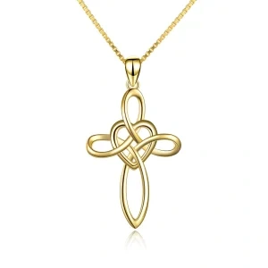 Sterling Silver Gold Plated Celtic Knot & Cross Pendant Necklace-0