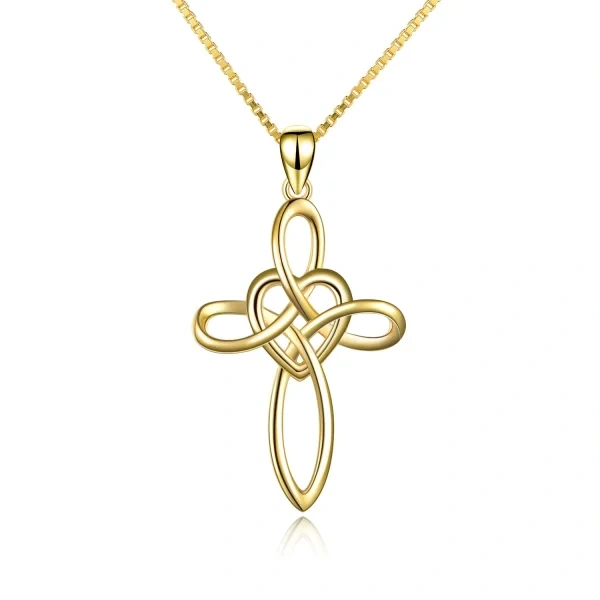 Sterling Silver Gold Plated Celtic Knot & Cross Pendant Necklace-0