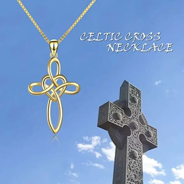 Sterling Silver Gold Plated Celtic Knot & Cross Pendant Necklace-2