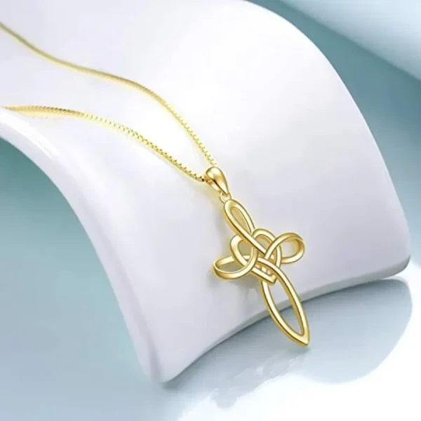 Sterling Silver Gold Plated Celtic Knot & Cross Pendant Necklace-4