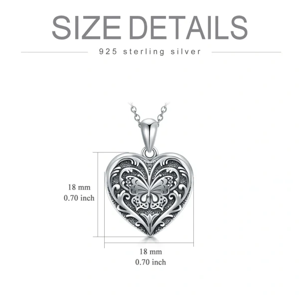 Sterling Silver Heart Shaped Butterfly Locket Necklace That Holds 2 Pictures-1