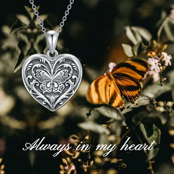 Sterling Silver Heart Shaped Butterfly Locket Necklace That Holds 2 Pictures-2