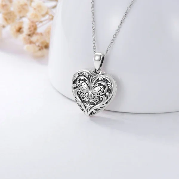 Sterling Silver Heart Shaped Butterfly Locket Necklace That Holds 2 Pictures-4