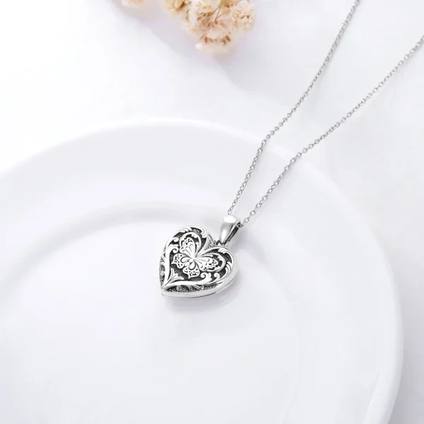 Sterling Silver Heart Shaped Butterfly Locket Necklace That Holds 2 Pictures-5