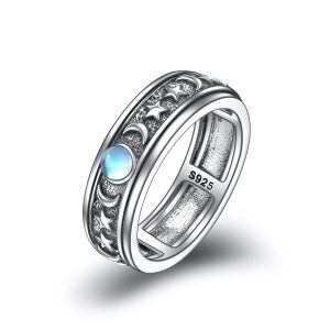 Sterling Silver Moonstone Moon And Star Spinner Rings-0