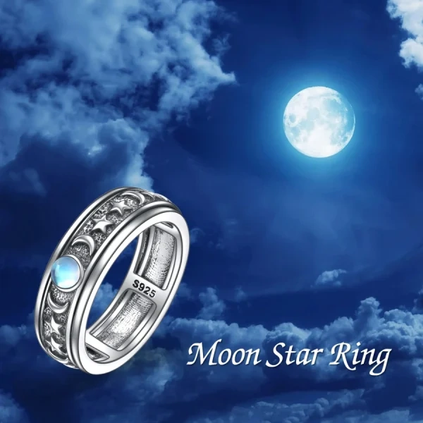 Sterling Silver Moonstone Moon And Star Spinner Rings-1