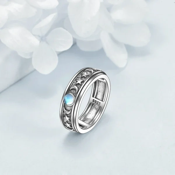 Sterling Silver Moonstone Moon And Star Spinner Rings-2