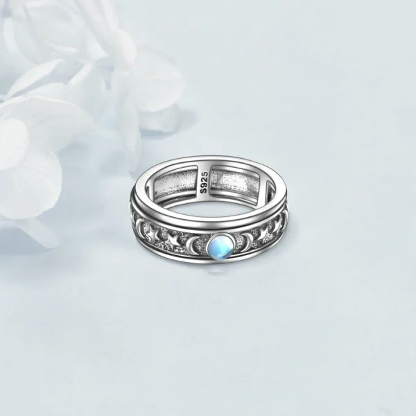 Sterling Silver Moonstone Moon And Star Spinner Rings-3