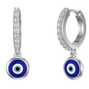 Sterling Silver Evil Eyes Dangle Drop Earrings-0