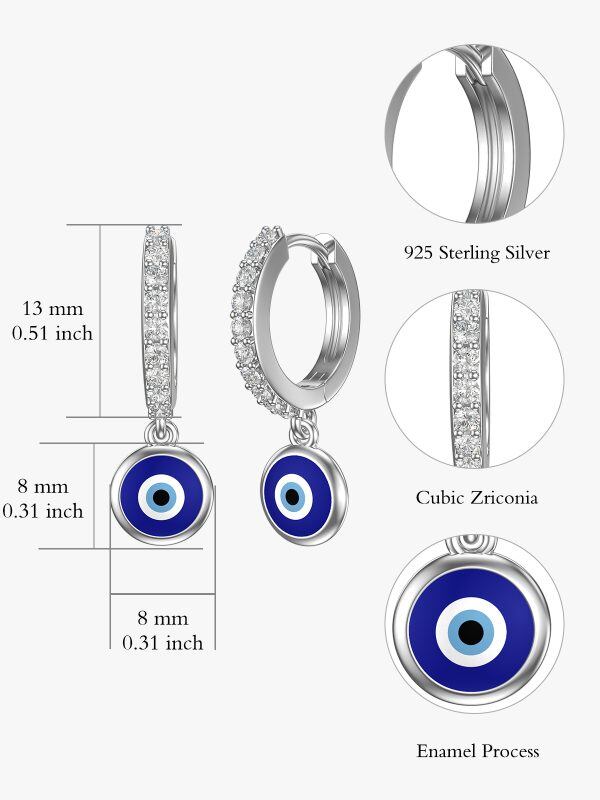 Sterling Silver Evil Eyes Dangle Drop Earrings-1