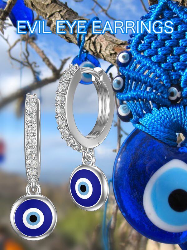 Sterling Silver Evil Eyes Dangle Drop Earrings-2