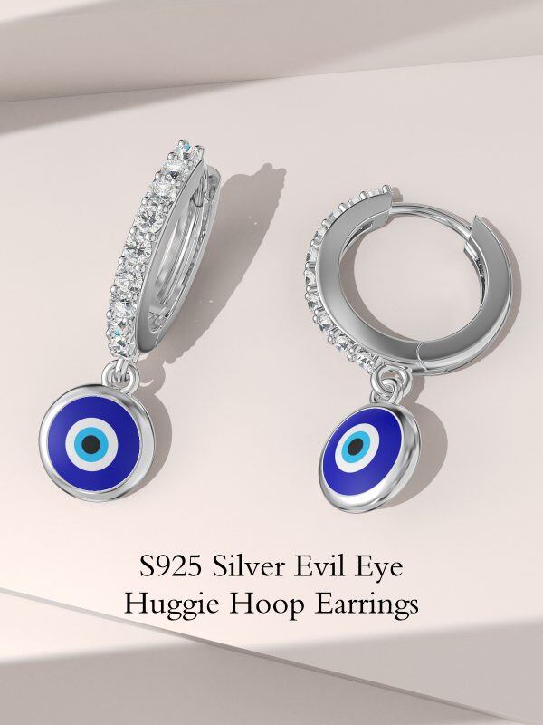 Sterling Silver Evil Eyes Dangle Drop Earrings-4