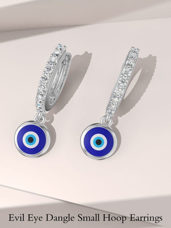 Sterling Silver Evil Eyes Dangle Drop Earrings-5