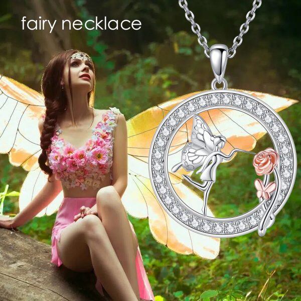 Sterling Silver Rose Flower Fairy Pendant Necklace-2