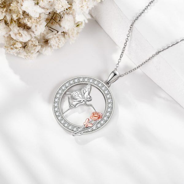 Sterling Silver Rose Flower Fairy Pendant Necklace-4