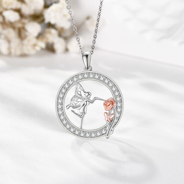 Sterling Silver Rose Flower Fairy Pendant Necklace-5