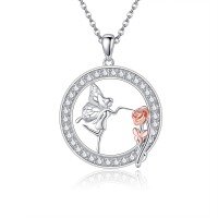 wholesale 925 Sterling Silver Fairy Butterfly & Rose Pendant Necklace for Women Girls- Gold Plated