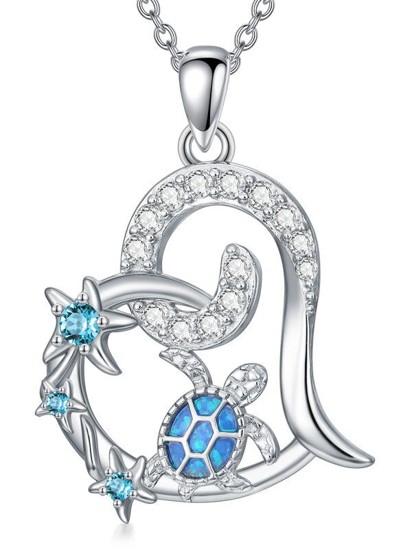 Sterling Silver Sea Turtle Pendant Necklace With Crystal And Opal-0