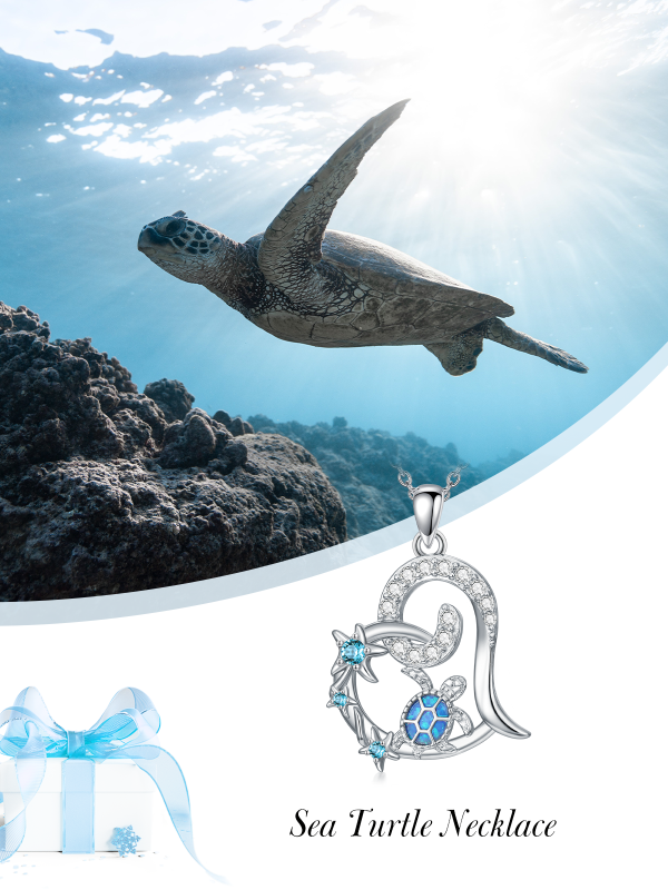 Sterling Silver Sea Turtle Pendant Necklace With Crystal And Opal-2