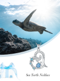 wholesale 925 Sterling Silver Blue Opal Heart Shaped Sea Turtle Pendant Necklace for Women Gifts-0-2