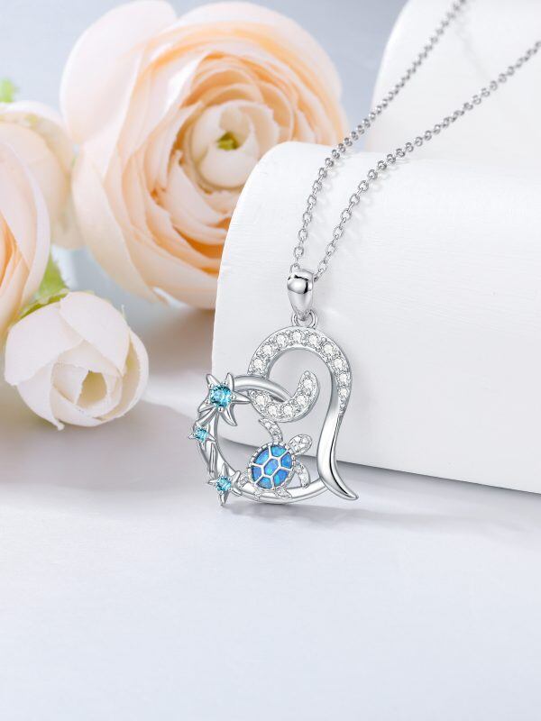 Sterling Silver Sea Turtle Pendant Necklace With Crystal And Opal-4