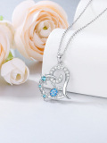 wholesale 925 Sterling Silver Blue Opal Heart Shaped Sea Turtle Pendant Necklace for Women Gifts-0-4