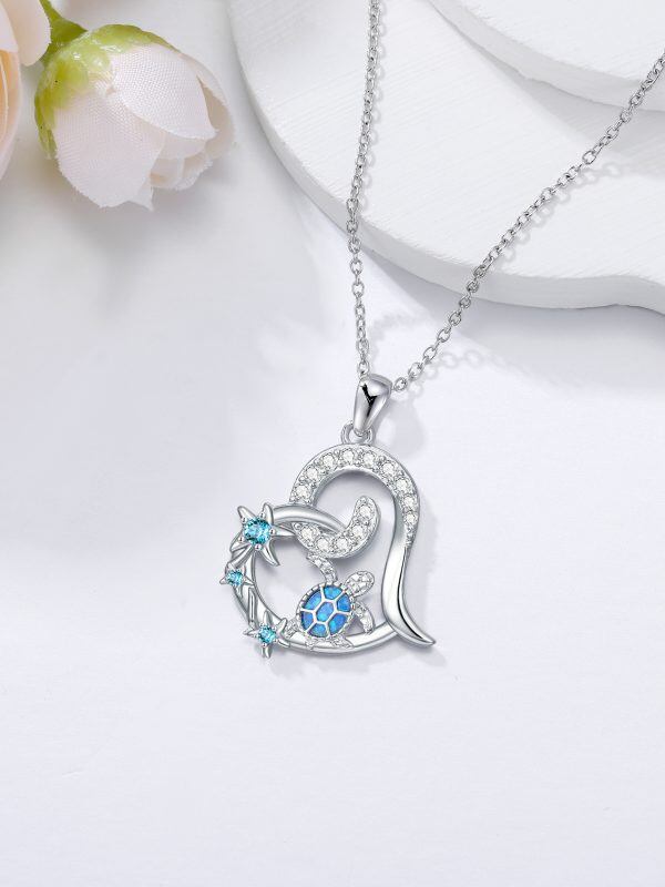 Sterling Silver Sea Turtle Pendant Necklace With Crystal And Opal-5