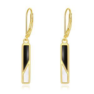 Sterling Silver With Gold Plated Black Onyx &White Shell Drop Earrings -0