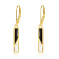 wholesale Gold-Plated 925 Sterling Silver Black Onyx and Mother-of-Pearl Filigree Leverback Drop Earrings-0-0