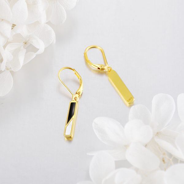 Sterling Silver With Gold Plated Black Onyx &White Shell Drop Earrings -4