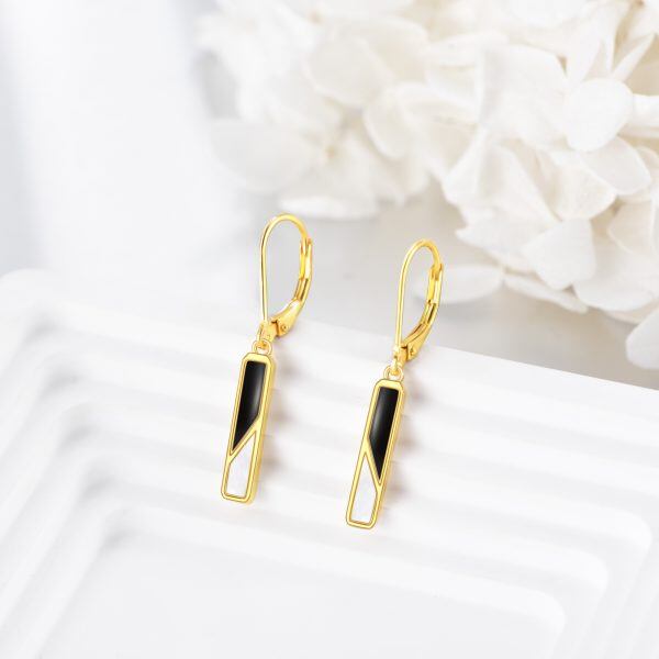 Sterling Silver With Gold Plated Black Onyx &White Shell Drop Earrings -5