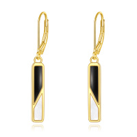 wholesale Gold-Plated 925 Sterling Silver Black Onyx and Mother-of-Pearl Filigree Leverback Drop Earrings- Gold Plated