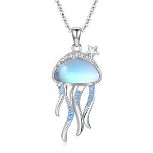 Sterling Silver Moonstone Jellyfish Pendant Necklace-0