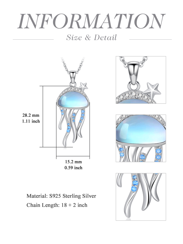 Sterling Silver Moonstone Jellyfish Pendant Necklace-1