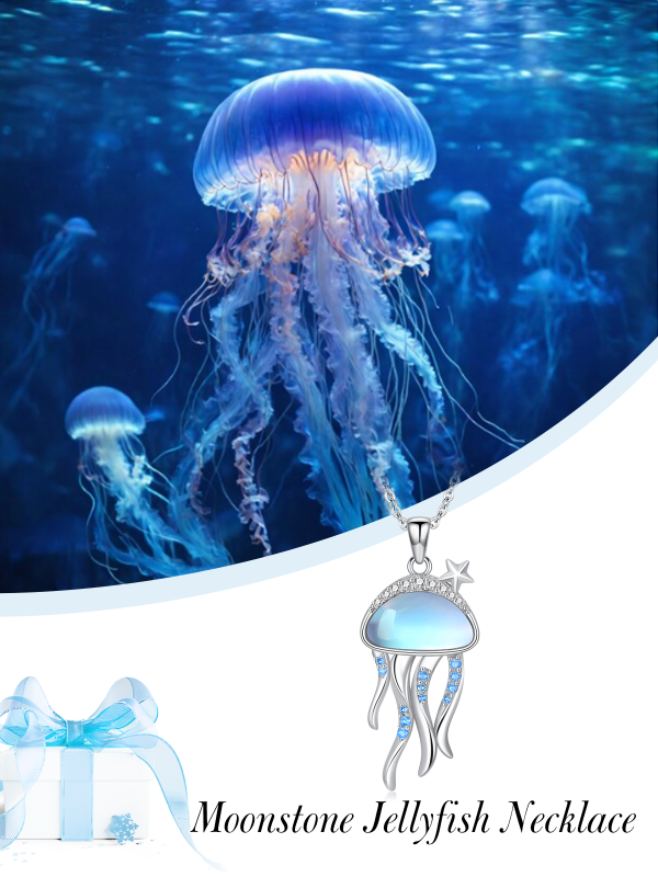 Sterling Silver Moonstone Jellyfish Pendant Necklace-3