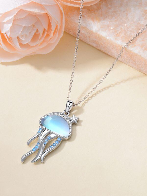 Sterling Silver Moonstone Jellyfish Pendant Necklace-4