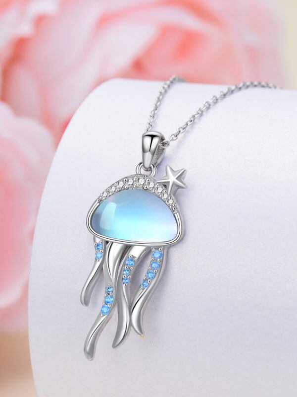 Sterling Silver Moonstone Jellyfish Pendant Necklace-5