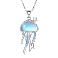 wholesale 925 Sterling Silver Moonstone Jellyfish Pendant Necklace with Chain - Valentines Day Gifts for Her- Rhodium Plated