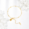 wholesale Gold 925 Sterling Silver Virgin Mary Cross Charm Bracelet for Women - Adjustable Size-0-4