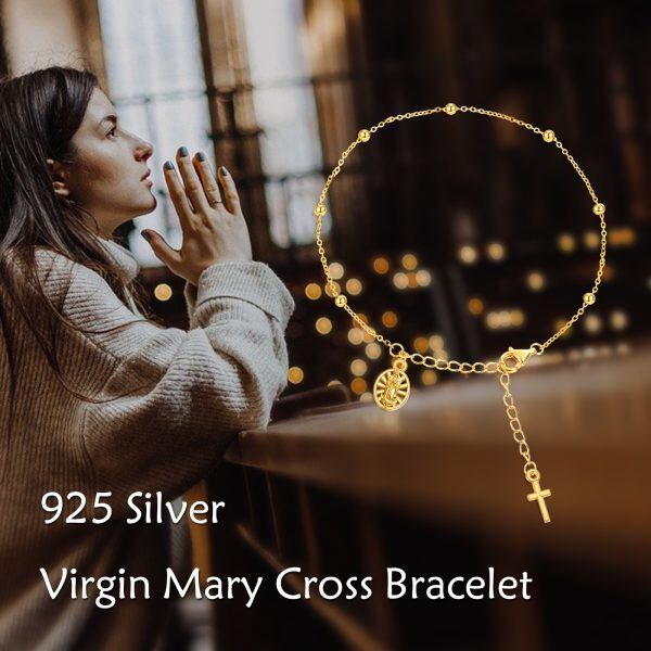 Sterling Silver With Gold Plated Virgin Mary Cross Chain Bracelets-5