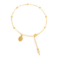 wholesale Gold 925 Sterling Silver Virgin Mary Cross Charm Bracelet for Women - Adjustable Size- Gold Plated