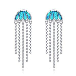 Sterling Silver Opal Jellyfish Dangle Drop Earrings-0