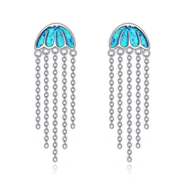 Sterling Silver Opal Jellyfish Dangle Drop Earrings-0