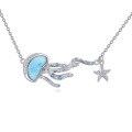 wholesale 925 Sterling Silver Larimar Jellyfish & Starfish Necklace - Ocean Inspired Jewelry for Women-0-0