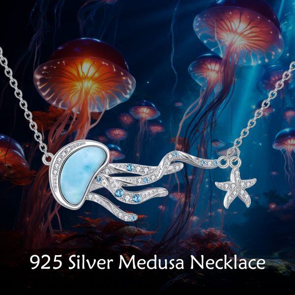 Sterling Silver Larimar Jellyfish Pendant Necklace-2