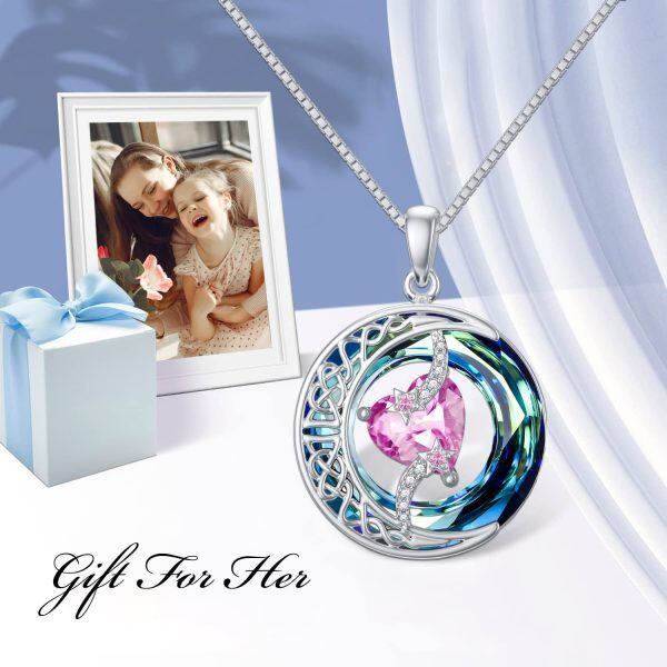 Sterling Silver Heart Crystal October Birthstone Pendant Necklace-1