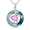 wholesale 925 Sterling Silver Pink Heart & Blue Swirls Moon Star Charm Pendant Necklace for Women-0-14